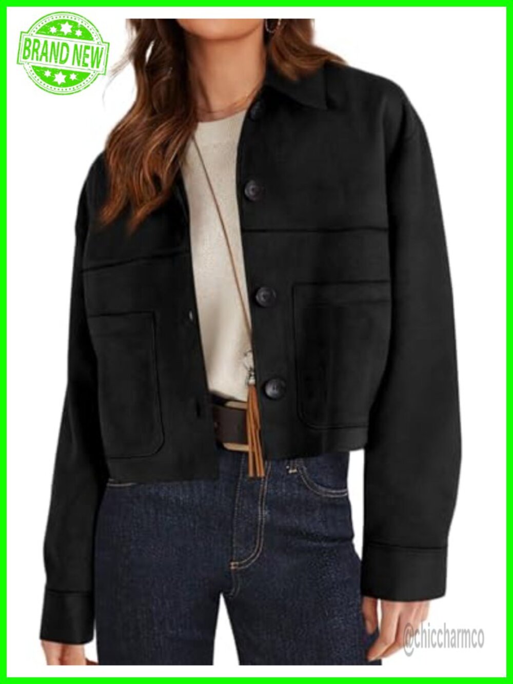 Faux Suede Shacket Cropped Lightweight Aviator Casual Jacket